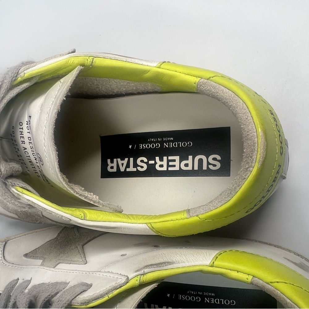 GOLDEN GOOSE Superstar Distressed Leather Sneaker white/lime green - Picture 12 of 16